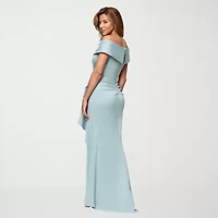 DJ Jaz Off The Shoulder Womens Short Sleeve Evening Gown