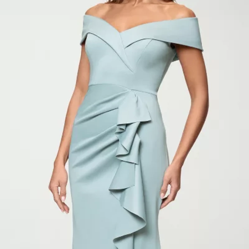 DJ Jaz Off The Shoulder Womens Short Sleeve Evening Gown