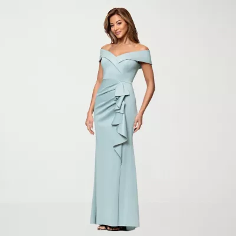 DJ Jaz Off The Shoulder Womens Short Sleeve Evening Gown