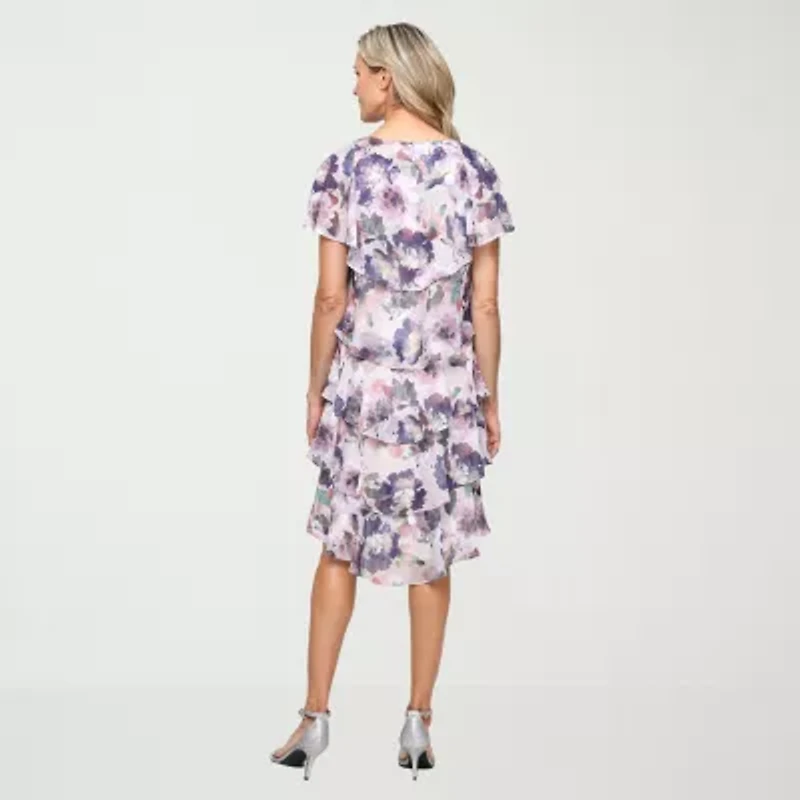 S. L. Fashions Womens Short Sleeve Floral Shift Dress