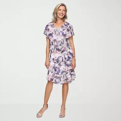 S. L. Fashions Womens Short Sleeve Floral Shift Dress