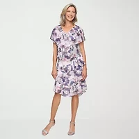 S. L. Fashions Womens Short Sleeve Floral Shift Dress