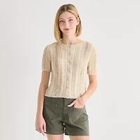 a.n.a Womens Crew Neck Short Sleeve Button Cardigan