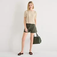 a.n.a Womens Crew Neck Short Sleeve Button Cardigan