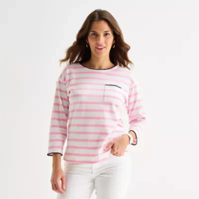 St. John's Bay Womens Tall Crew Neck 3/4 Sleeve Blouse
