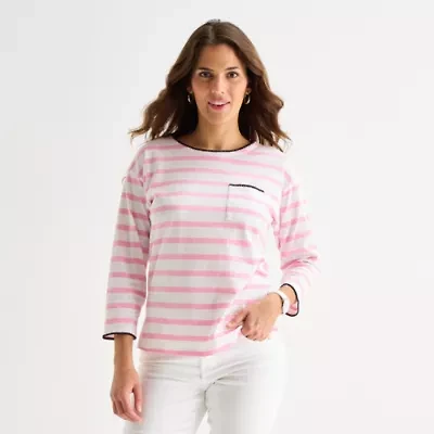 St. John's Bay Womens Tall Crew Neck 3/4 Sleeve Blouse