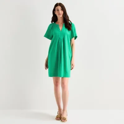 St. John's Bay Womens Tall Short Sleeve Midi A-Line Dress