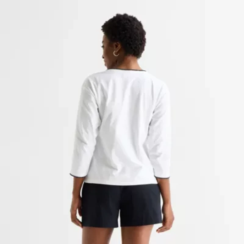 St. John's Bay Womens Tall Crew Neck 3/4 Sleeve Blouse