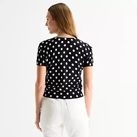 Liz Claiborne Womens Crew Neck Short Sleeve Pullover Sweater