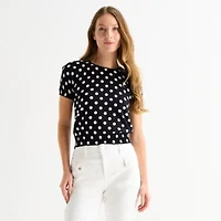 Liz Claiborne Womens Crew Neck Short Sleeve Pullover Sweater