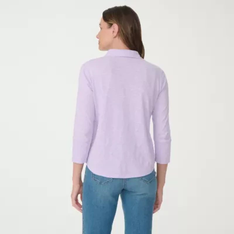 Gloria Vanderbilt Ashten Womens 3/4 Sleeve Regular Fit Button-Down Shirt