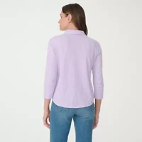 Gloria Vanderbilt Ashten Womens 3/4 Sleeve Regular Fit Button-Down Shirt