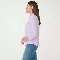 Gloria Vanderbilt Ashten Womens 3/4 Sleeve Regular Fit Button-Down Shirt