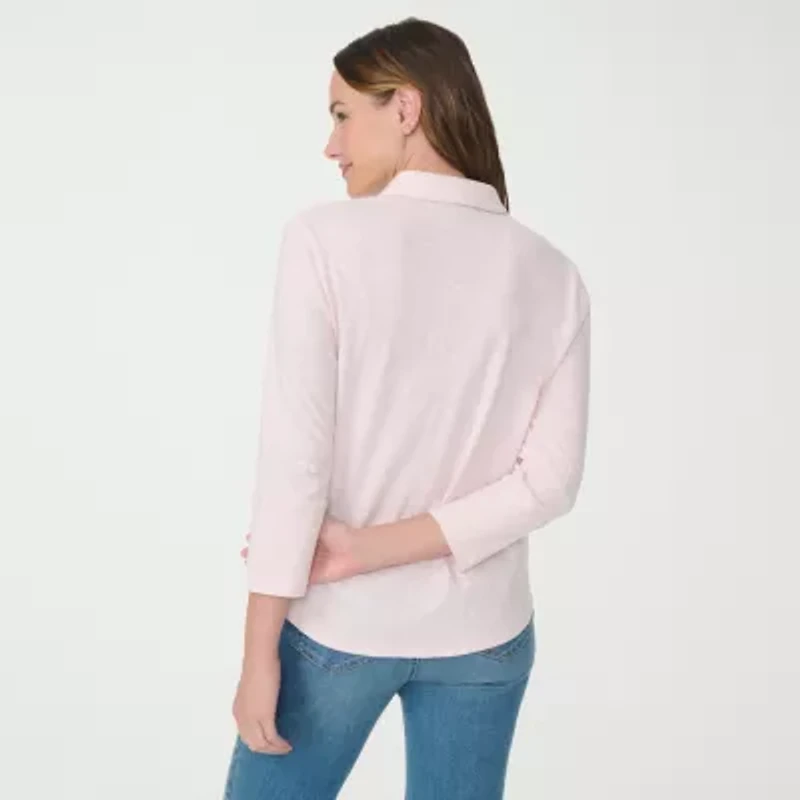 Gloria Vanderbilt Ashten Womens 3/4 Sleeve Regular Fit Button-Down Shirt