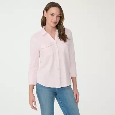 Gloria Vanderbilt Ashten Womens 3/4 Sleeve Regular Fit Button-Down Shirt