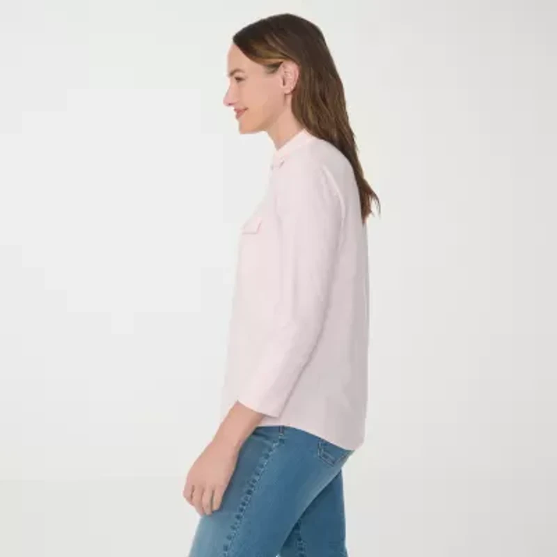 Gloria Vanderbilt Ashten Womens 3/4 Sleeve Regular Fit Button-Down Shirt
