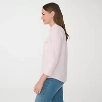 Gloria Vanderbilt Ashten Womens 3/4 Sleeve Regular Fit Button-Down Shirt