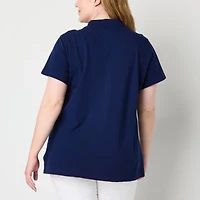 St. John's Bay Womens Plus Adaptive Short Sleeve Easy-on + Easy-off Polo Shirt
