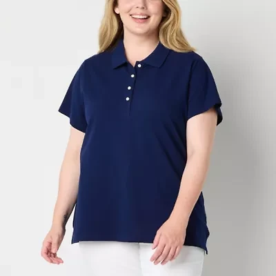 St. John's Bay Womens Plus Adaptive Short Sleeve Easy-on + Easy-off Polo Shirt