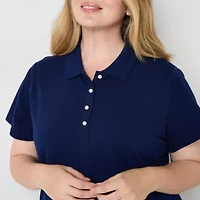 St. John's Bay Womens Plus Adaptive Short Sleeve Easy-on + Easy-off Polo Shirt