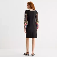 Jessica Howard Womens Long Sleeve Floral Sheath Dress