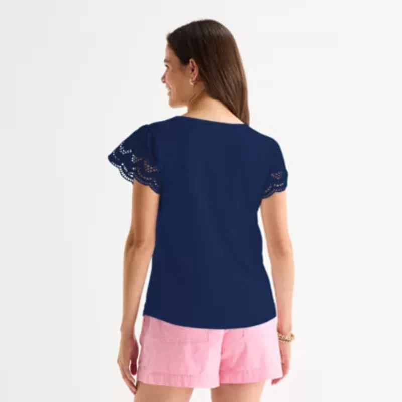 St. John's Bay Womens Crew Neck Short Sleeve Blouse