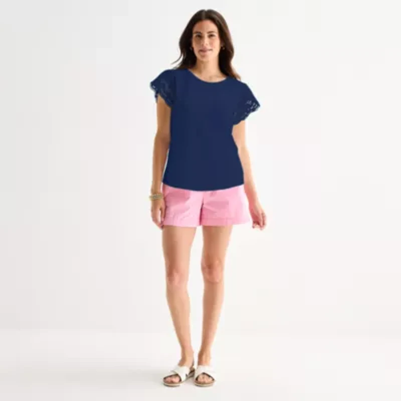 St. John's Bay Womens Crew Neck Short Sleeve Blouse