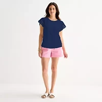 St. John's Bay Womens Crew Neck Short Sleeve Blouse