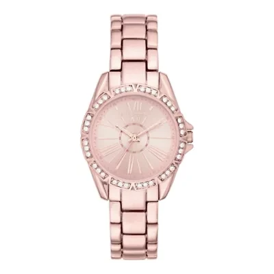 Liz Claiborne® Womens Rose-Tone Roman Numeral Watch