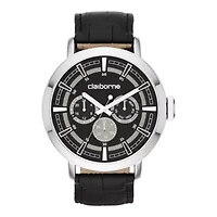 Claiborne® Mens Black Leather Strap Multifunction Watch