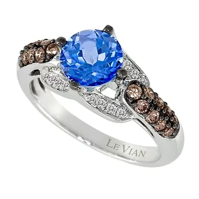 Le Vian® Grand Sample Sale™ Ocean Blue Topaz™ Vanilla Diamonds® & Chocolate Diamonds® Ring set in 14K Vanilla Gold®