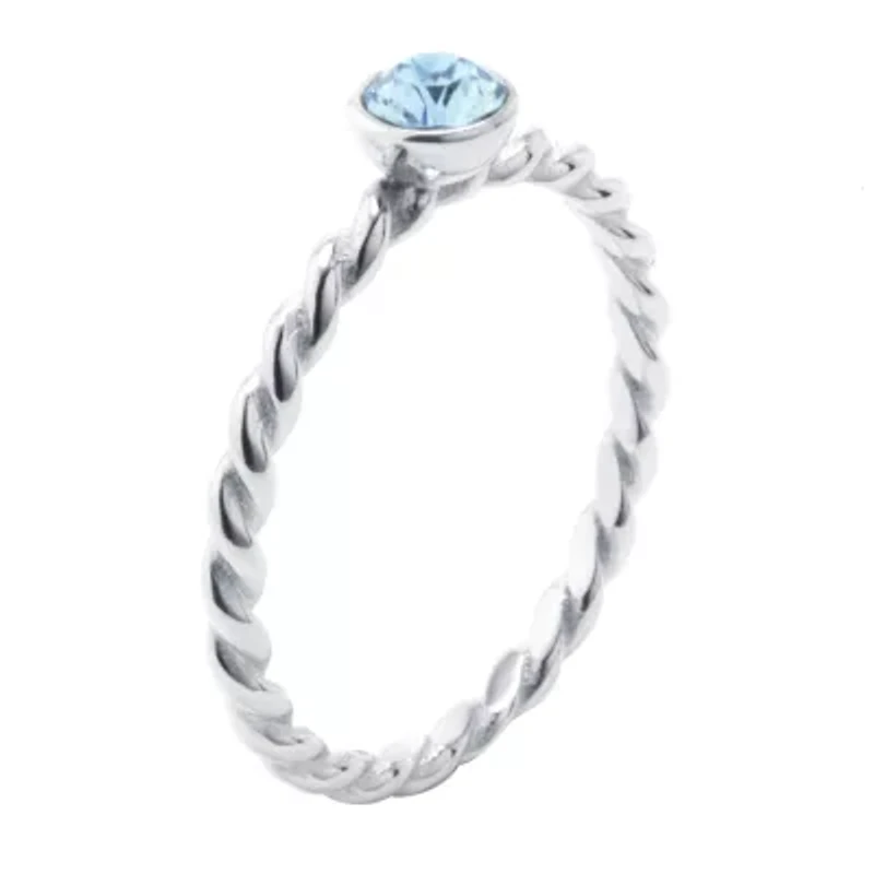 Silver Treasures Womens Blue Crystal Sterling Delicate Band