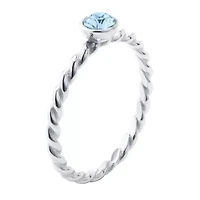 Silver Treasures Womens Blue Crystal Sterling Delicate Band