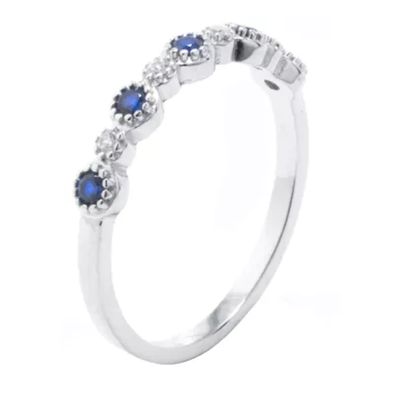 Silver Treasures Womens Blue Spinel Sterling Delicate Band