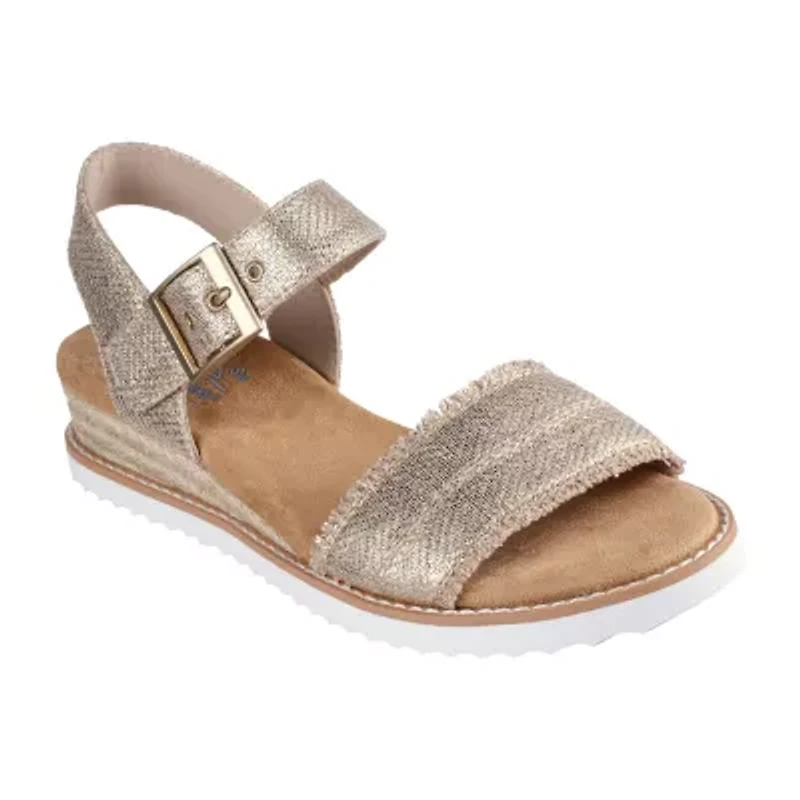 Skechers Bobs Womens Desert Kiss Gold Crush Strap Sandals