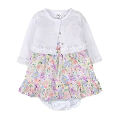 Baby Essentials Cardigan Baby Girls Sleeveless Floral Dress Set