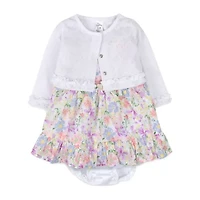 Baby Essentials Cardigan Baby Girls Sleeveless Floral Dress Set