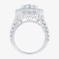 (G/Si2) Womens 4 CT. T.W. Lab Grown White Diamond 10K Gold Cushion Halo Side Stone Cocktail Ring