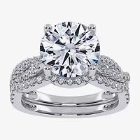 (G-H / Si1-Si2) Womens 3 1/2 CT. T.W Lab Grown White Diamond 14K Gold Round Side Stone Engagement Ring
