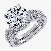 (G-H / Si1-Si2) Womens 3 1/2 CT. T.W Lab Grown White Diamond 14K Gold Round Side Stone Engagement Ring