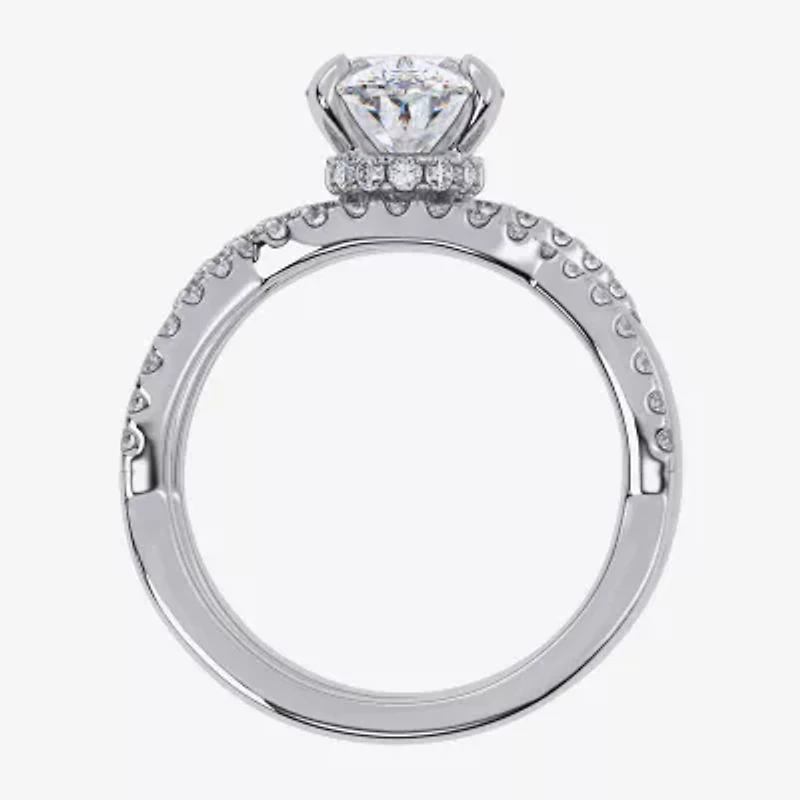(G-H / Si1-Si2) Womens 2 1/2 CT. T.W. Lab Grown White Diamond 14K Gold Oval Side Stone Engagement Ring