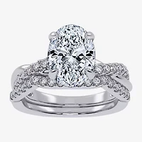 (G-H / Si1-Si2) Womens 2 1/2 CT. T.W. Lab Grown White Diamond 14K Gold Oval Side Stone Engagement Ring