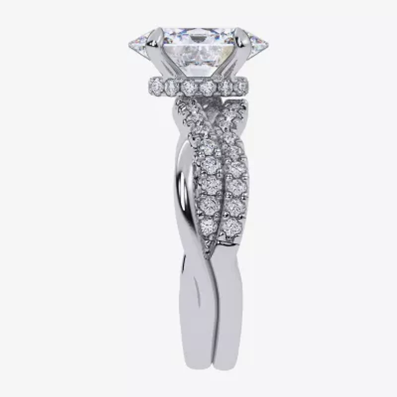 (G-H / Si1-Si2) Womens 2 1/2 CT. T.W. Lab Grown White Diamond 14K Gold Oval Side Stone Engagement Ring