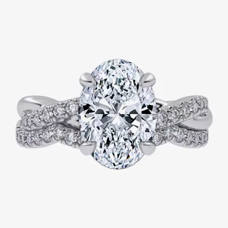 (G-H / Si1-Si2) Womens 2 1/2 CT. T.W. Lab Grown White Diamond 14K Gold Oval Side Stone Engagement Ring