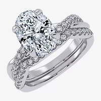 (G-H / Si1-Si2) Womens 2 1/2 CT. T.W. Lab Grown White Diamond 14K Gold Oval Side Stone Engagement Ring