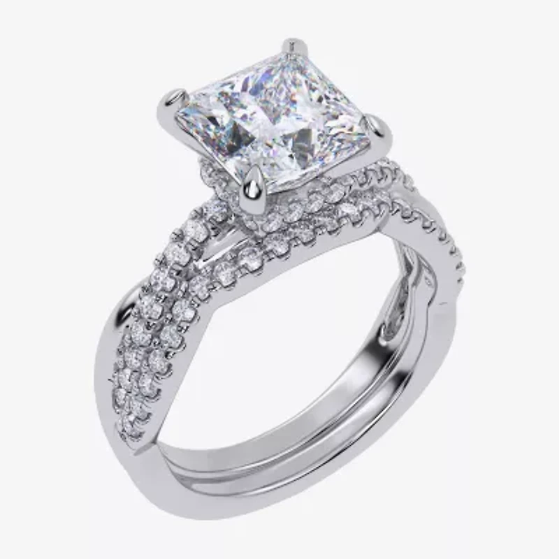G-H / Si1-Si2) Womens 2 1/2 CT. T.W. Lab Grown White Diamond 14K Gold Side Stone -Stone Engagement Ring