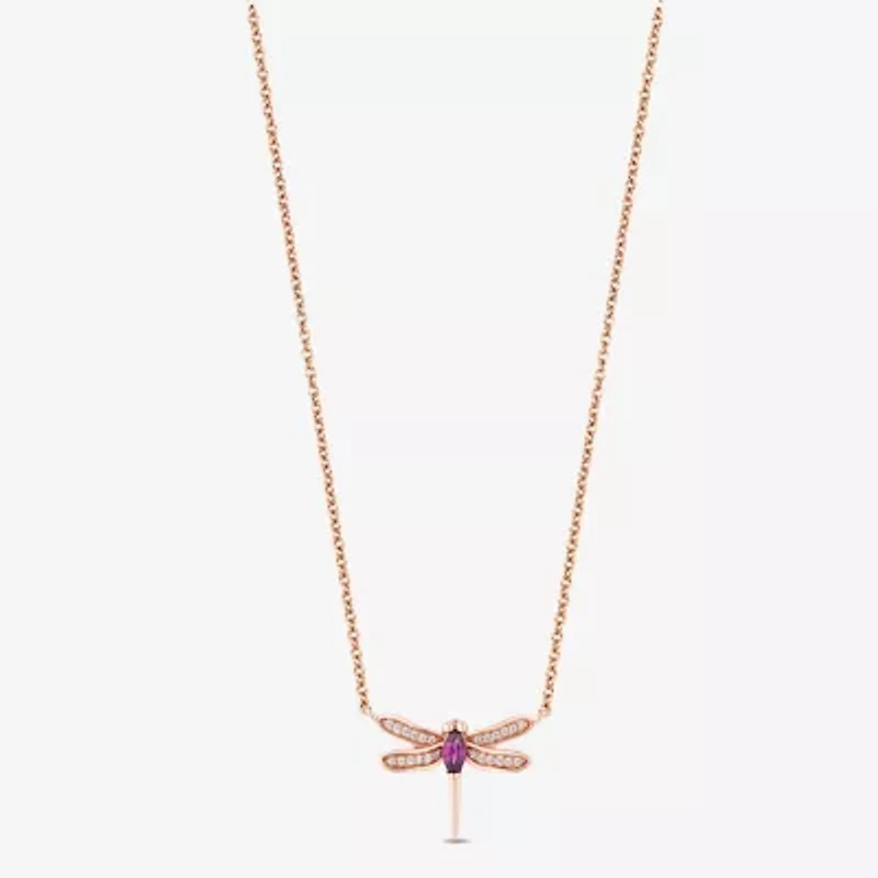 Enchanted Disney Fine Jewelry Womens Diamond Accent Genuine Red Rhodolite 14K Rose Gold 17 1/4 Inch Pendant Necklace