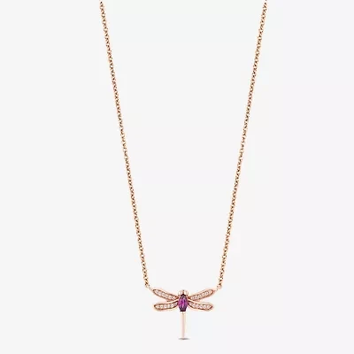 Enchanted Disney Fine Jewelry Womens Diamond Accent Genuine Red Rhodolite 14K Rose Gold 17 1/4 Inch Pendant Necklace