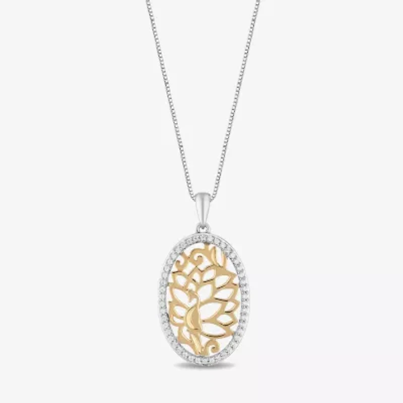 Enchanted Disney Fine Jewelry Womens 1/6 CT. T.W. Natural White Diamond 14K Gold Over Silver Sterling Silver 18 Inch Pendant Necklace