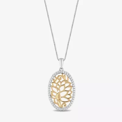 Enchanted Disney Fine Jewelry Womens 1/6 CT. T.W. Natural White Diamond 14K Gold Over Silver Sterling Silver 18 Inch Pendant Necklace